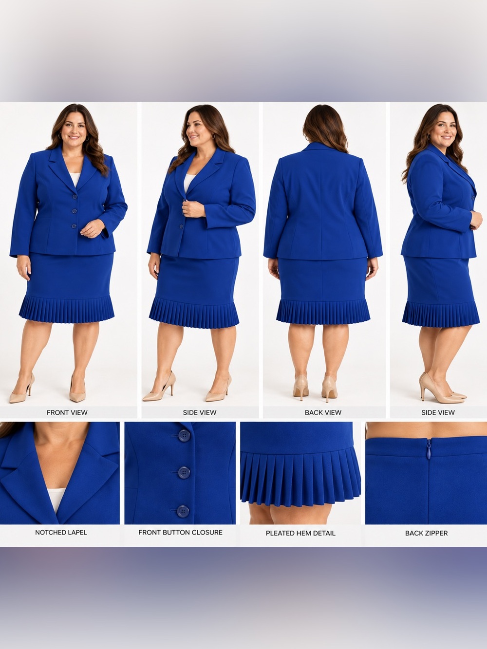 Le Suit Essentials Royal Blue 2-Piece Skirt Suit – Size 18